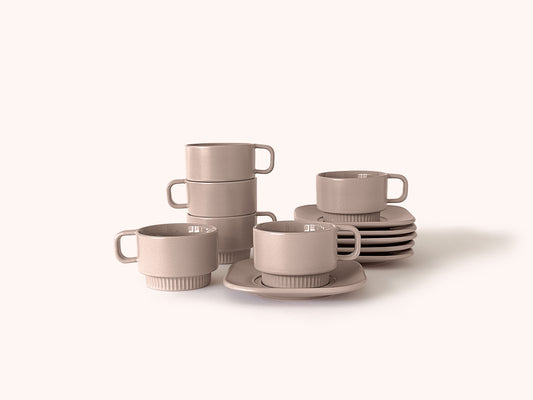 Linea Cappuccino Cup & Saucer · 170ml · Almond · [Set of 6]